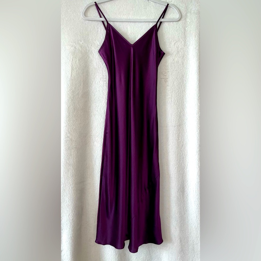 Quince silk slip dress, XS, aubergine (deep purple)